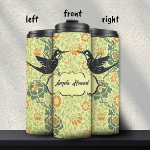 Yellow Art Nouveau Floral Giro del Grunge Hummingb Thermosbecher