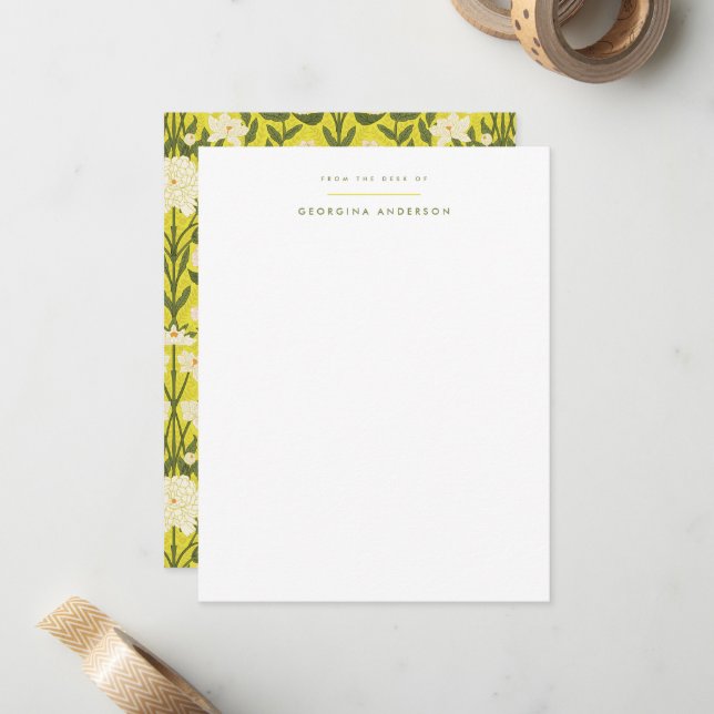 Yellow Art Nouveau Floral Personal Stationery Mitteilungskarte (Vorderseite/Rückseite Beispiel)