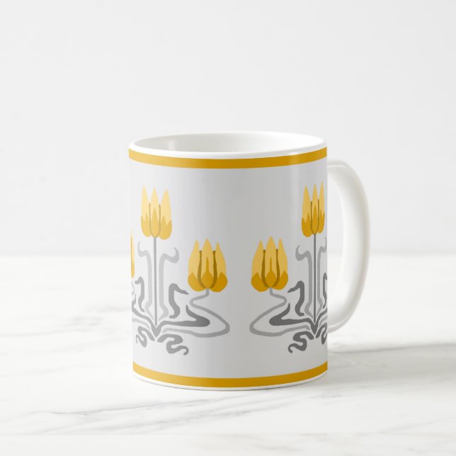 Yellow Art Nouveau Tulip Trio Kaffee Tasse (VorderseiteRechts)