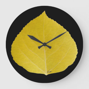 Yellow Aspen Leaf #5 Große Wanduhr