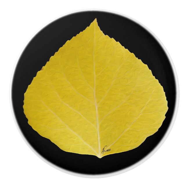 Yellow Aspen Leaf #5 Keramikknauf (Vorderseite)