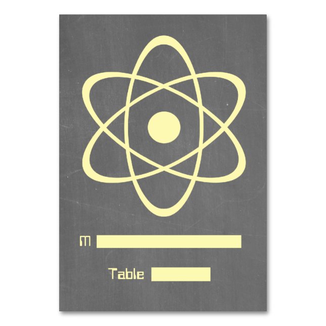 Yellow Atomic Chalkboard-Platzkarte Tischnummer (Vorderseite)