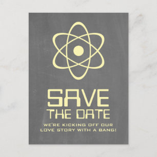 Yellow Atomic Chalkboard Save the Date Postkarte