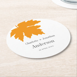 Yellow Autumn Maple Leaf Wedding Party Runder Pappuntersetzer