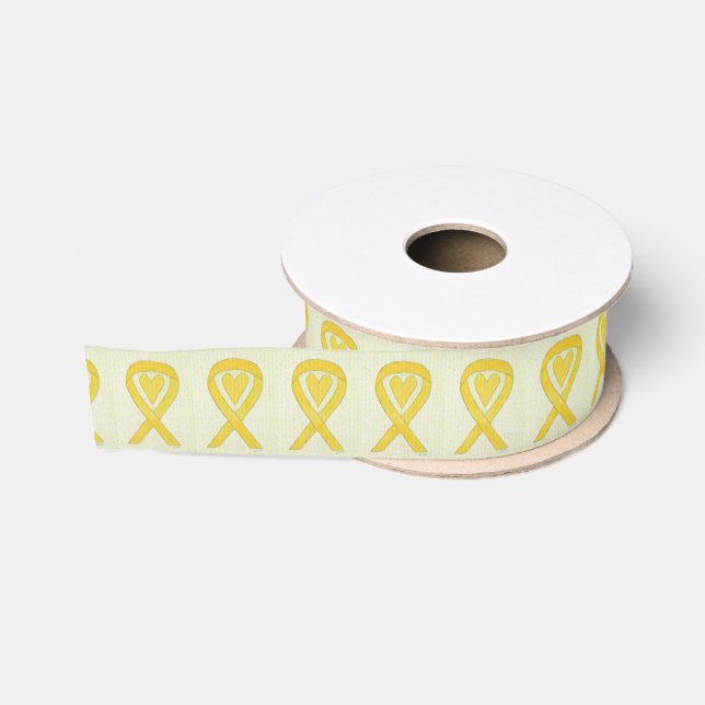 Yellow Awareness Heart Customized Art Ribbon Ripsband (Spule)