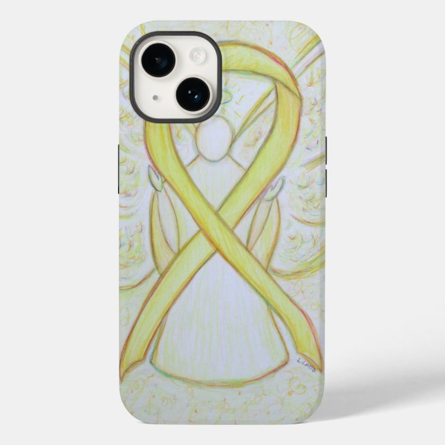 Yellow Awareness Ribbon Angel coque iphone personn (Verso)