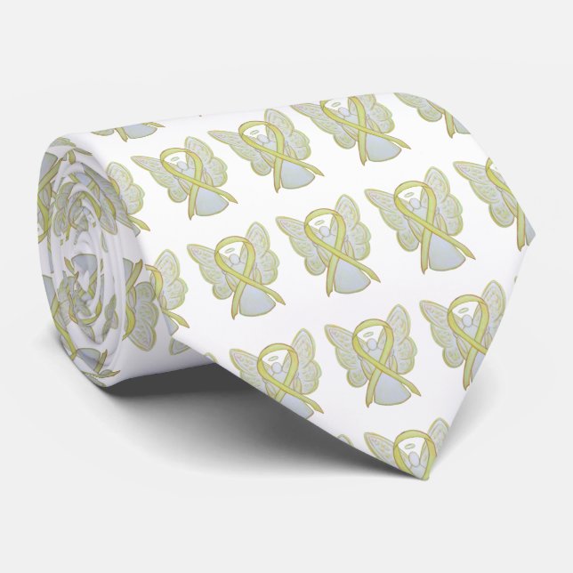 Yellow Awareness Ribbon Angel Custom Apparel Krawa Krawatte (Gerollt)