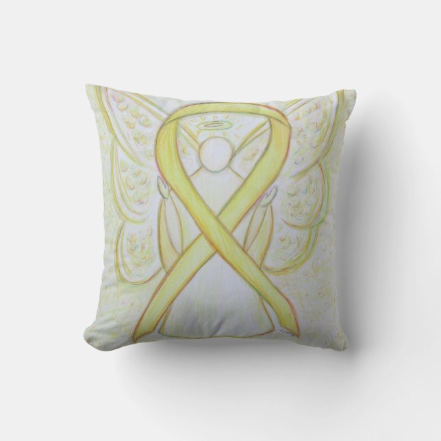 Yellow Awareness Ribbon Angel Custom Gift Pilcks Kissen (Vorderseite)