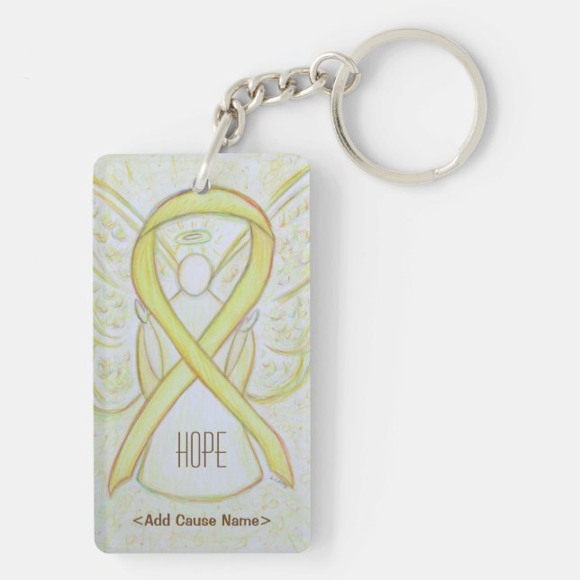 Yellow Awareness Ribbon Angel Custom Schlüsselanhä Schlüsselanhänger (Rückseite)