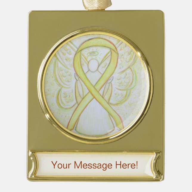 Yellow Awareness Ribbon Engel Art Banner-Ornament Gold (Vorderseite)