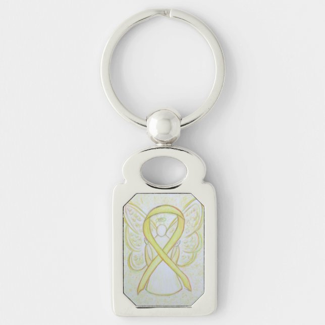 Yellow Awareness Ribbon Engel Custom Schlüsselanhä Schlüsselanhänger (Vorderseite)