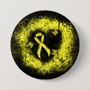 Yellow Awareness Ribbon Grunge Herz Button