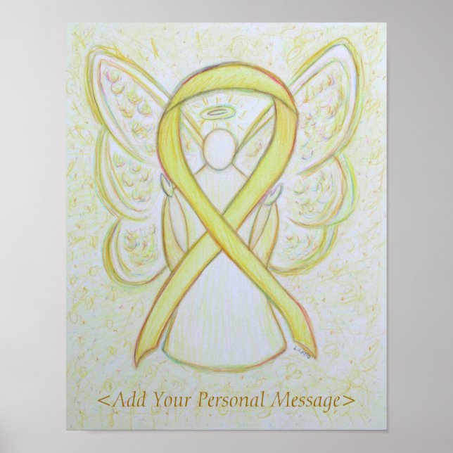 Yellow Awareness Ribbon Guardian Angel Art Print Poster (Vorne)