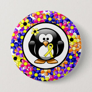 Yellow Awareness Ribbon Penguin Button
