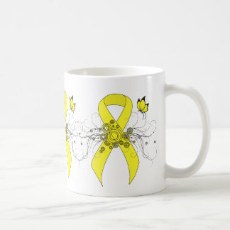Yellow Awareness Ribbon with Butterfly Coffee Kaffeetasse
