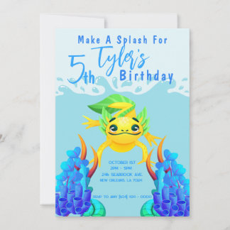 Yellow Axolotl Boy Underwater Aqua Birthday Party Einladung