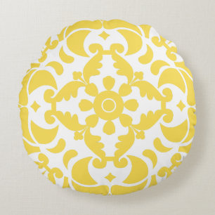Yellow Azulejos Portugiesisches Mittelmeer Rundes Kissen