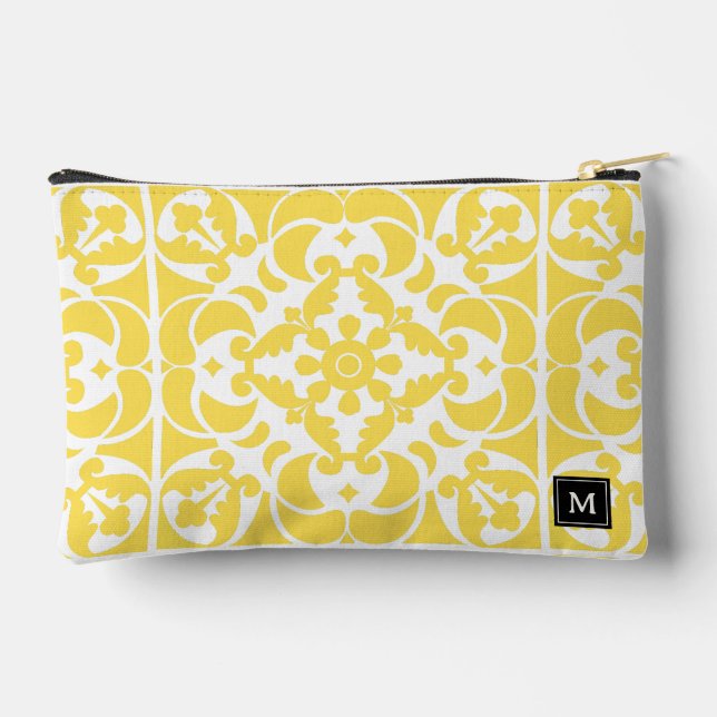 Yellow Azulejos Portugiesisches Mittelmeer Zubehörtasche (Rückseite)