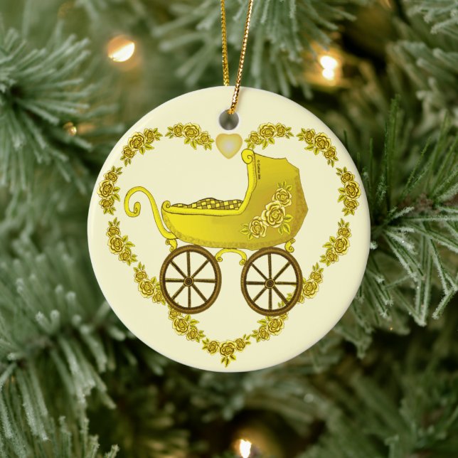 Yellow Baby Buggy Keramik Ornament (Baum)