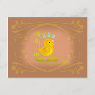 Yellow Baby Chick mit Bluebell Blume Postcard Postkarte