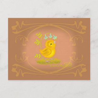 Yellow Baby Chick mit Bluebell Blume Postcard Postkarte