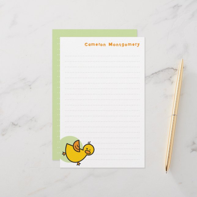 Yellow Baby Duck Green Dot Kid's Vielen Dank Briefpapier (Vorderseite/Rückseite Beispiel)