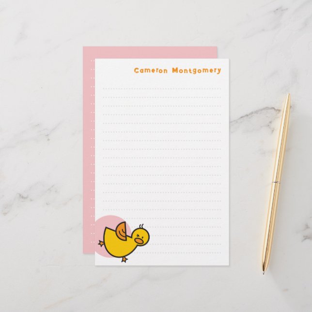Yellow Baby Duck Pink Dot Kid's Danke Briefpapier (Vorderseite/Rückseite Beispiel)