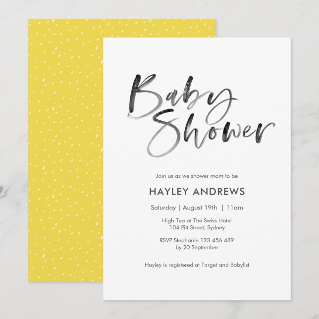 Yellow Baby Shower Einladung - handschriftlich (Vorne/Hinten)