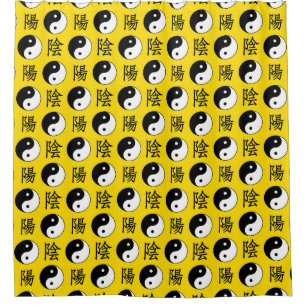 Yellow Background Chinesisches Yinyang-Muster Duschvorhang