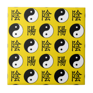 Yellow Background Chinesisches Yinyang-Muster Fliese
