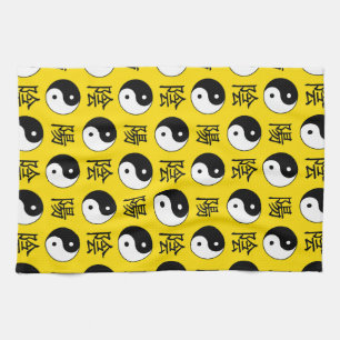 Yellow Background Chinesisches Yinyang-Muster Geschirrtuch