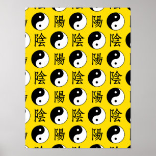 Yellow Background Chinesisches Yinyang-Muster Poster