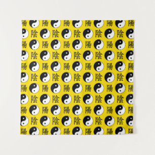 Yellow Background Chinesisches Yinyang-Muster Wandteppich