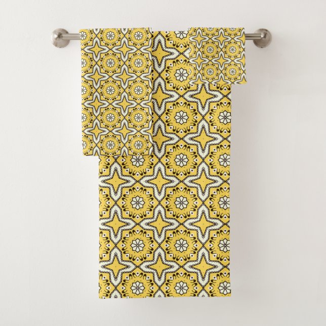 Yellow background  star geometric pattern  badhandtuch set (Insitu)