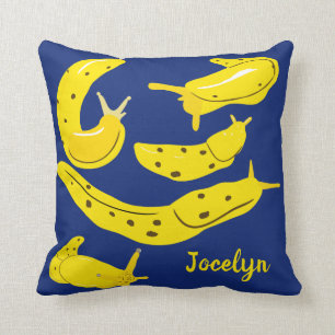 Yellow Banana Slugs auf Royal Blue Personalisiert Kissen