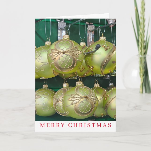Yellow baubles up nahe Weihnachtskarte Feiertagskarte (Vorderseite)