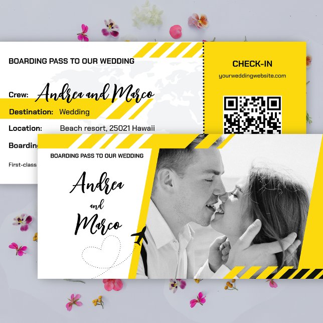 Yellow Beach Boarding Pass Einladung Hochzeit (wedding boarding pass invitaion)