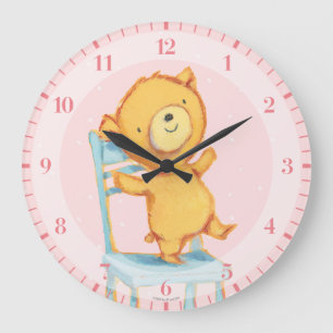 Yellow Bear Dances and Plays on Chair Große Wanduhr