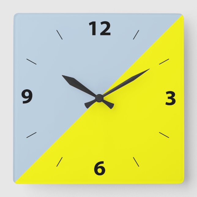 Yellow & Beau blue Solid Color Background Quadratische Wanduhr (Vorderseite)