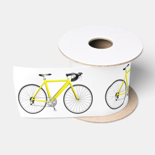 Yellow Bicycle on White Satin Ribbon Satinband