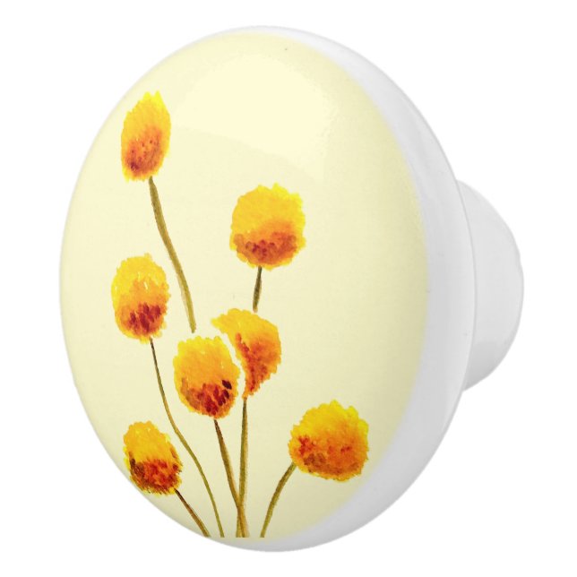 Yellow Billy Button Blume Australisches Kunstdesig Keramikknauf (Rechts)
