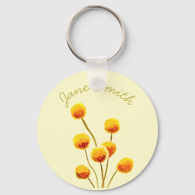 Yellow Billy Button gebürtige australische Blume Schlüsselanhänger (Vorderseite)