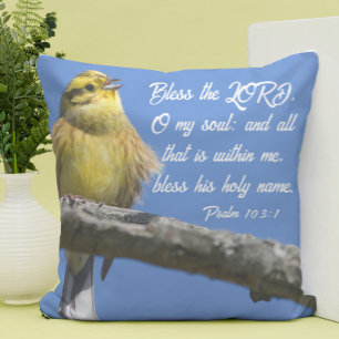 Yellow Bird Bless der Herr O mein Soul Schrift Kissen