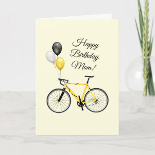 Yellow Birthday Ballon Bicycle Karte