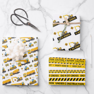 Yellow Black Construction Boy Geburtstag Geschenk Geschenkpapier Set
