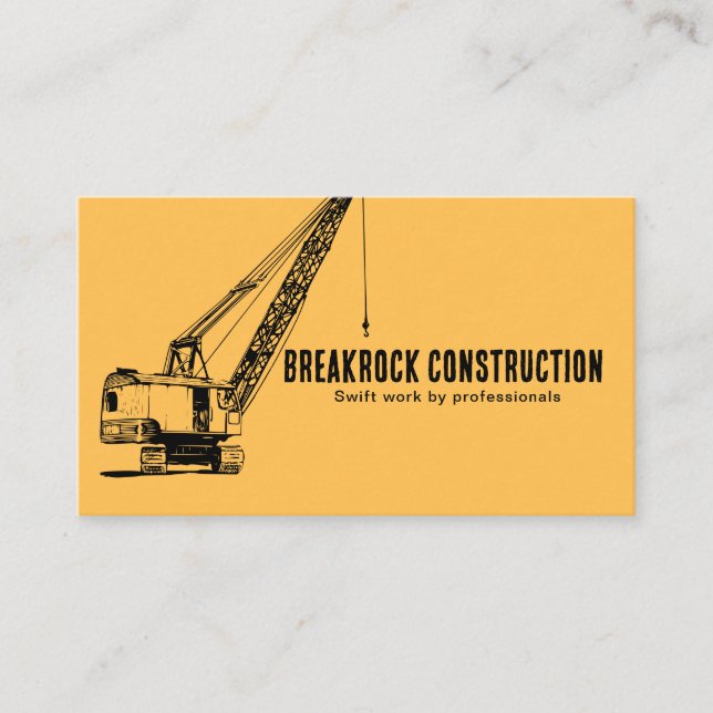 Yellow Black Crane Illustrative Style Construction Visitenkarte (Vorderseite)