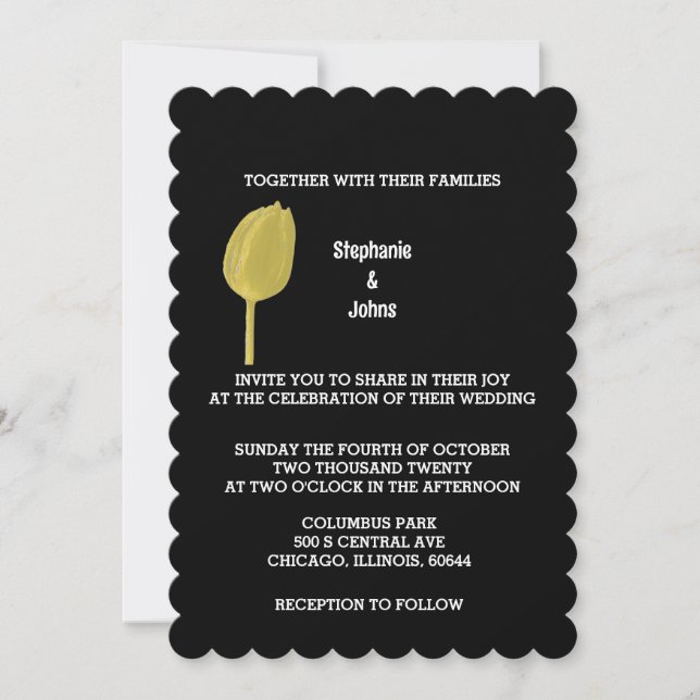 Yellow Black Floral Tulips Elegante Boho Hochzeit Einladung (Vorderseite)