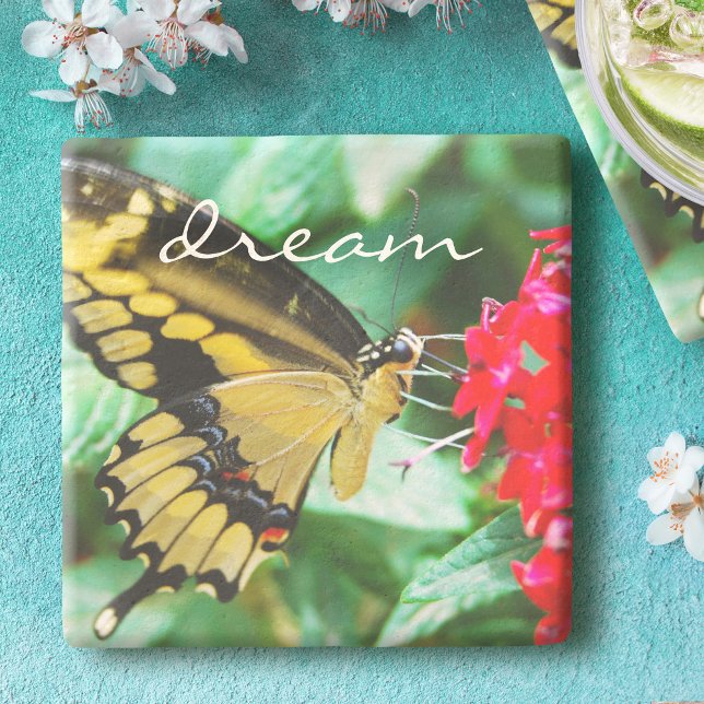 Yellow Black Frack Butterfly Dream Script Steinuntersetzer (Von Creator hochgeladen)
