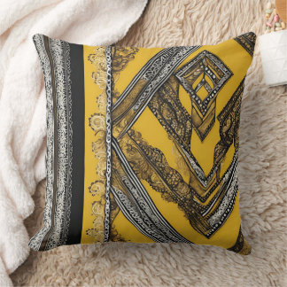 Yellow & black geometric patterns AI art  Kissen