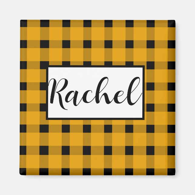 Yellow Black Gingham Personalisiert Magnet (Vorne)
